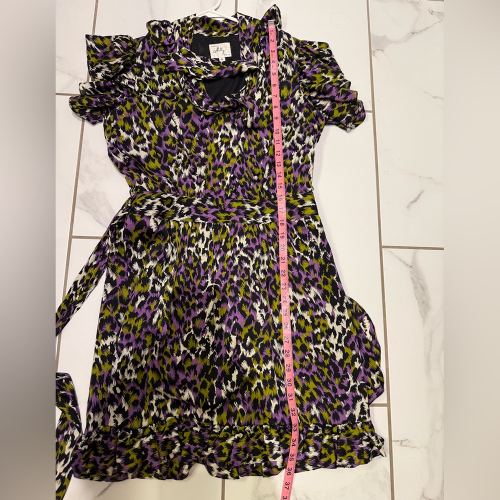 Milly of New York Silk Abstract Animal Print Ruffle Flutter Sleeve Dress 8 - Picture 13 of 16